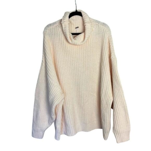 Free People Swim Too Deep Sweater Turtleneck Neutral Cream Oversized Cozy- L - Picture 2 of 7